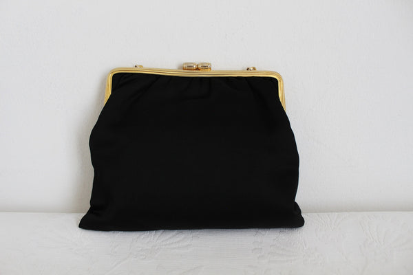 VINTAGE SATIN CHAIN EVENING BAG BLACK