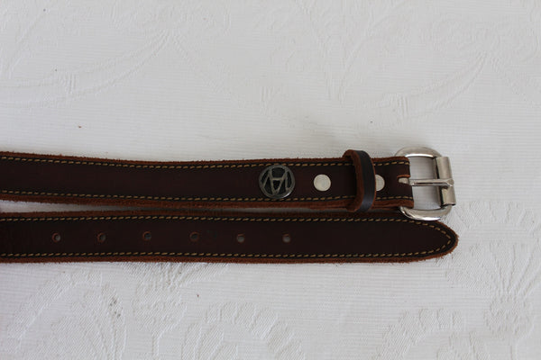 NEW GENUINE LEATHER STITCHED BELT BROWN