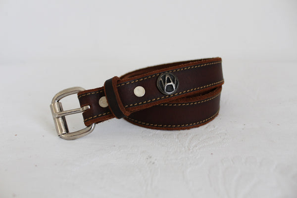 NEW GENUINE LEATHER STITCHED BELT BROWN