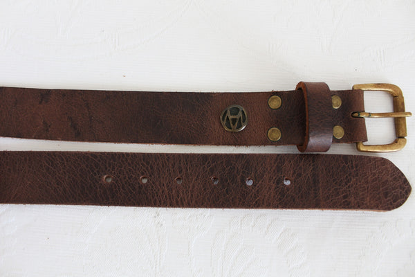 NEW GENUINE LEATHER WIDE BELT BROWN