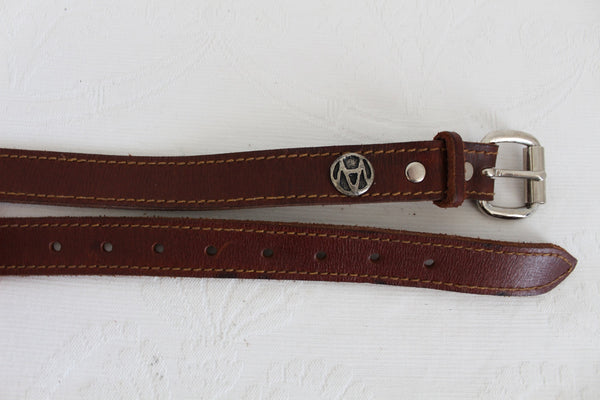 NEW GENUINE LEATHER STITCHED BELT COGNAC