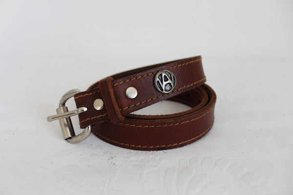 NEW GENUINE LEATHER STITCHED BELT COGNAC