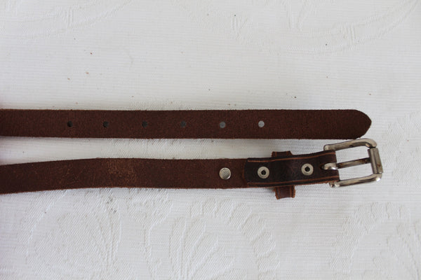 NEW GENUINE LEATHER SKINNY BELT BROWN