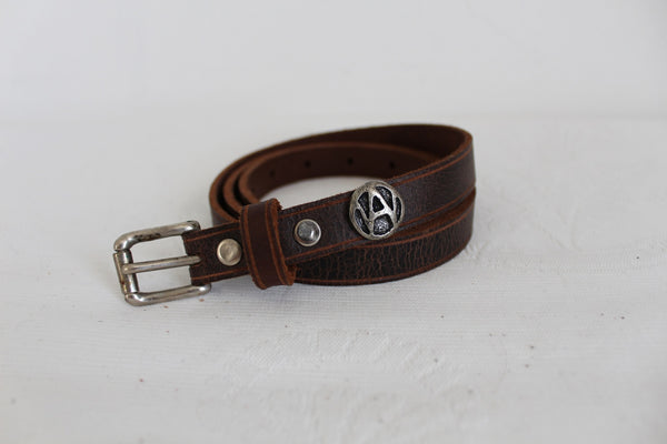 NEW GENUINE LEATHER SKINNY BELT BROWN