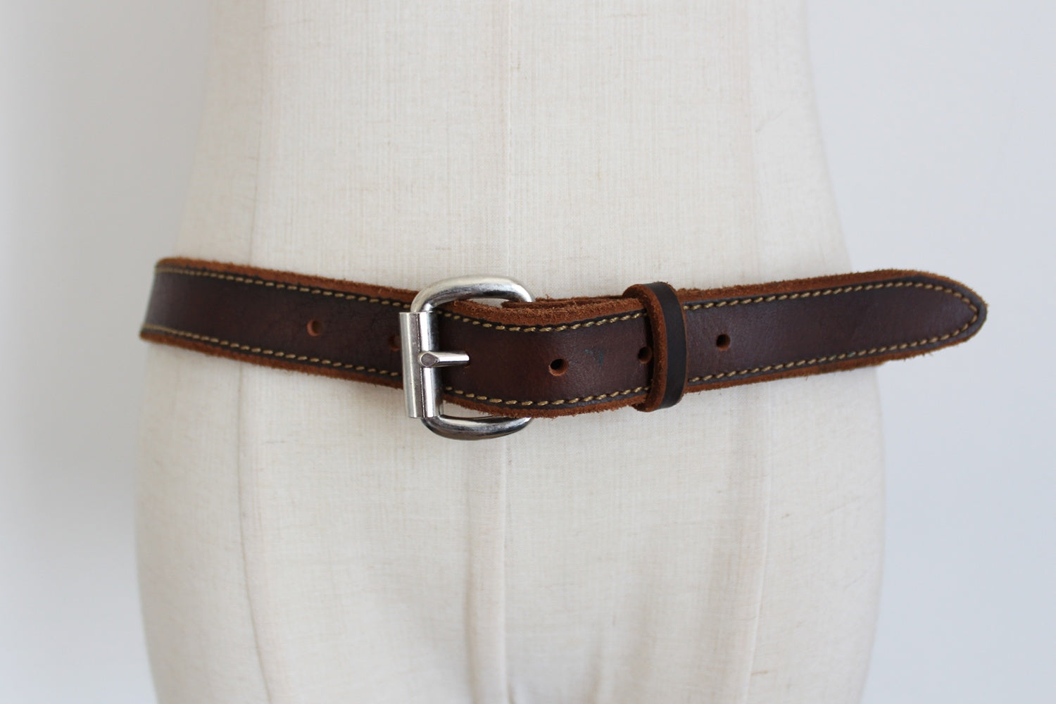 NEW GENUINE LEATHER STITCHED BELT BROWN