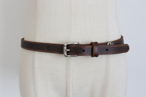 NEW GENUINE LEATHER SKINNY BELT BROWN