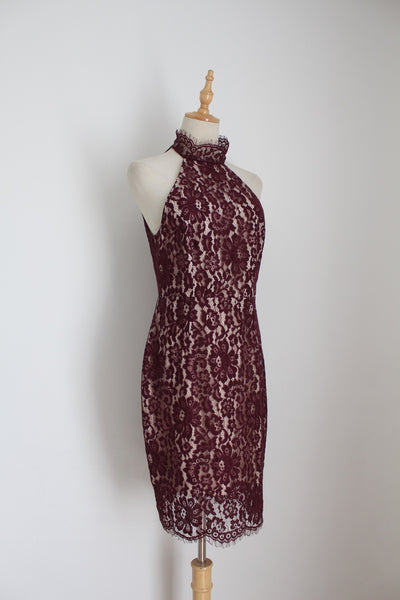 KEEPSAKE HIGH NECK LACE COCKTAIL DRESS RED - SIZE 10