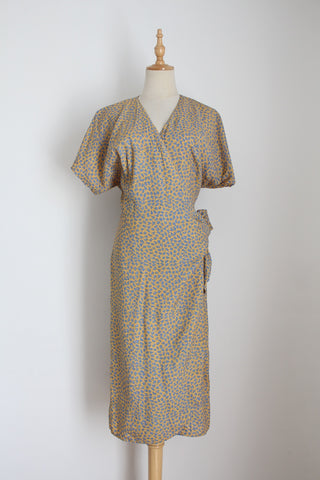 VINTAGE FLORAL WRAP DRESS YELLOW - SIZE 10