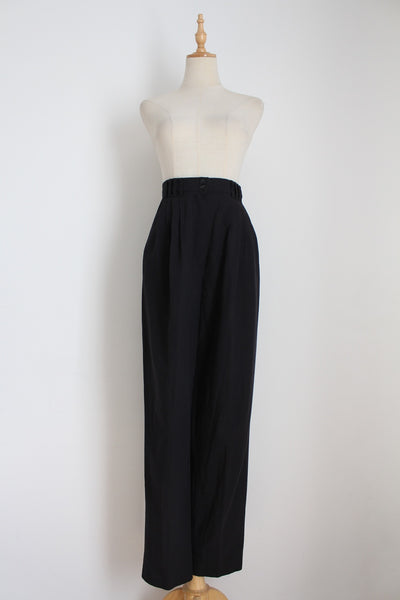 VINTAGE PLEATED HIGH WAIST TROUSERS BLACK - SIZE 6