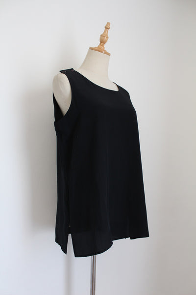 100% SILK SINGLET VEST TOP BLACK - SIZE 12