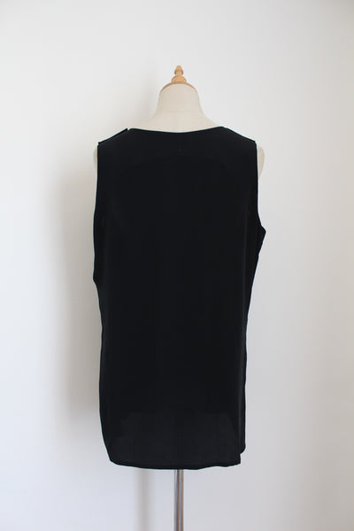 100% SILK SINGLET VEST TOP BLACK - SIZE 12