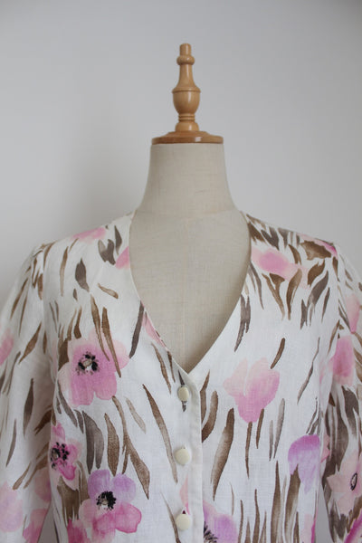 ALEX & CO 100% LINEN FLORAL JACKET - SIZE 10
