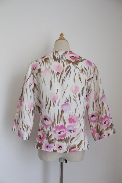 ALEX & CO 100% LINEN FLORAL JACKET - SIZE 10