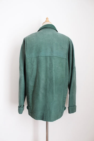VINTAGE GENUINE LEATHER JACKET GREEN - SIZE 10