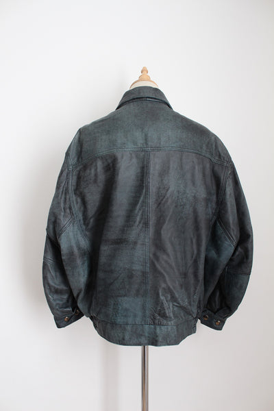 SERAFINO GENUINE LEATHER VINTAGE JACKET GREEN - SIZE 12