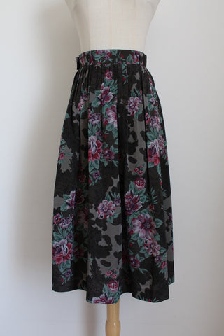 VINTAGE FLORAL PLEATED MIDI SKIRT - SIZE 12