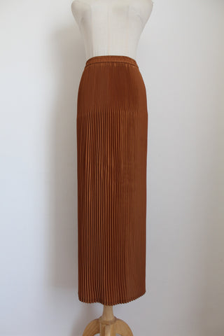 VINTAGE PLEATED MAXI SKIRT BROWN - SIZE XL
