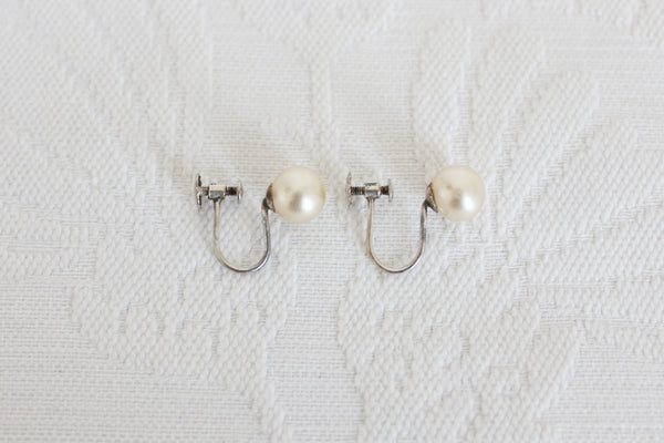 STERLING SILVER VINTAGE FAUX PEARL EARRINGS