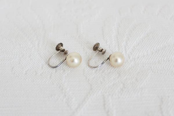 STERLING SILVER VINTAGE FAUX PEARL EARRINGS