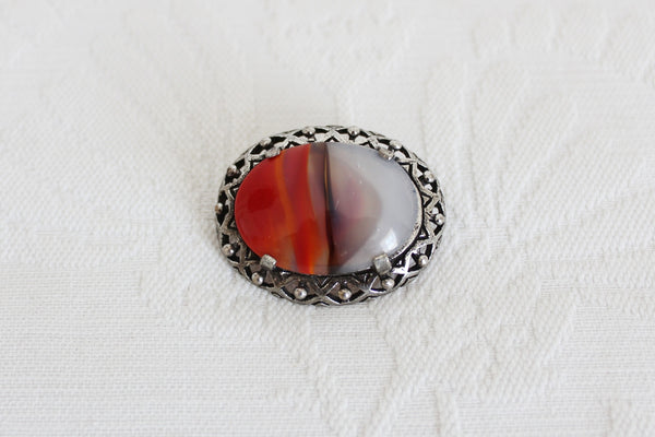 VINTAGE GEM STONE SILVER TONE BROOCH