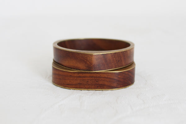 VINTAGE WOOD BRASS INLAY BANGLES