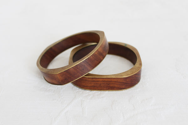 VINTAGE WOOD BRASS INLAY BANGLES