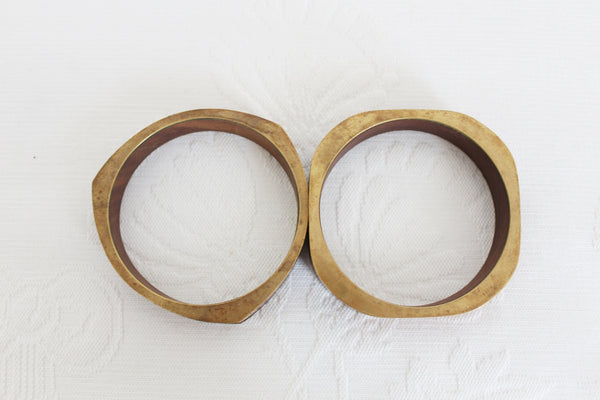 VINTAGE WOOD BRASS INLAY BANGLES