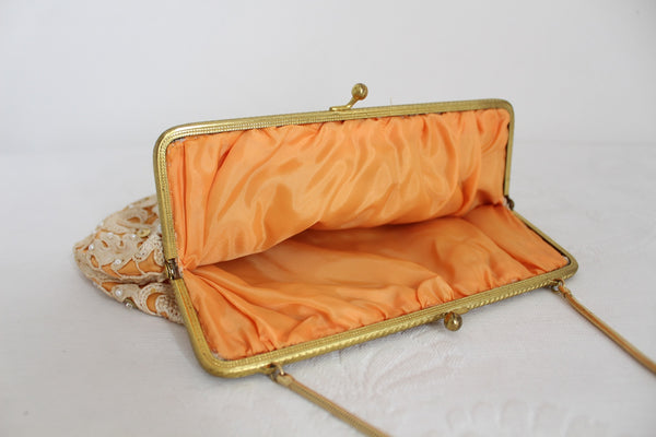 VINTAGE LACE OVERLAY EVENING BAG CREAM