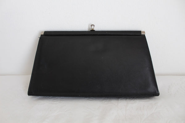 VINTAGE GENUINE LEATHER CLUTCH BAG PURSE BLACK