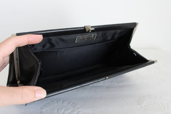 VINTAGE GENUINE LEATHER CLUTCH BAG PURSE BLACK