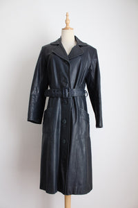 GENUINE LEATHER VINTAGE TRENCH COAT NAVY - SIZE 10