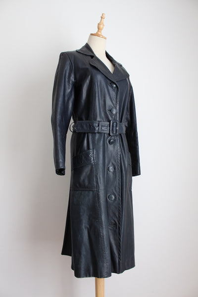 GENUINE LEATHER VINTAGE TRENCH COAT NAVY - SIZE 10