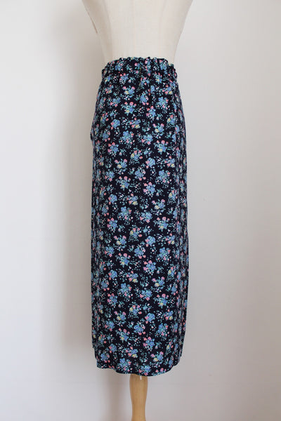 VINTAGE PLEATED FLORAL MIDI SKIRT NAVY - SIZE 12