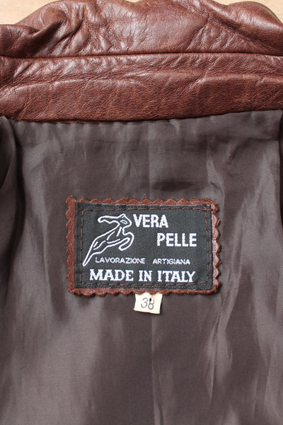 VERA PELLE VINTAGE LEATHER JACKET BROWN - SIZE 6
