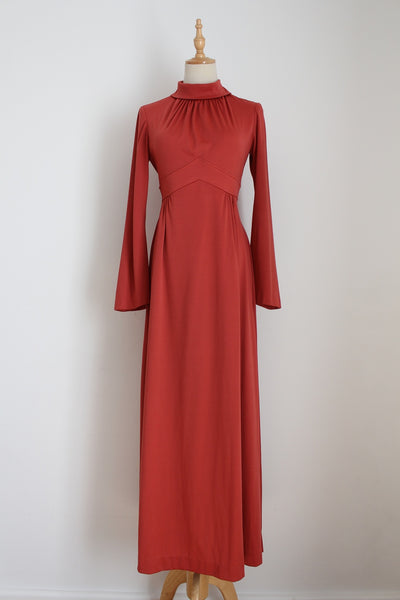 VINTAGE HIGH COLLAR MAXI DRESS BRICK - SIZE 8