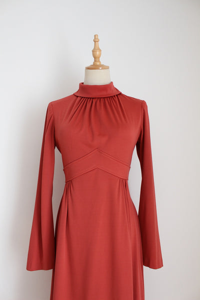 VINTAGE HIGH COLLAR MAXI DRESS BRICK - SIZE 8