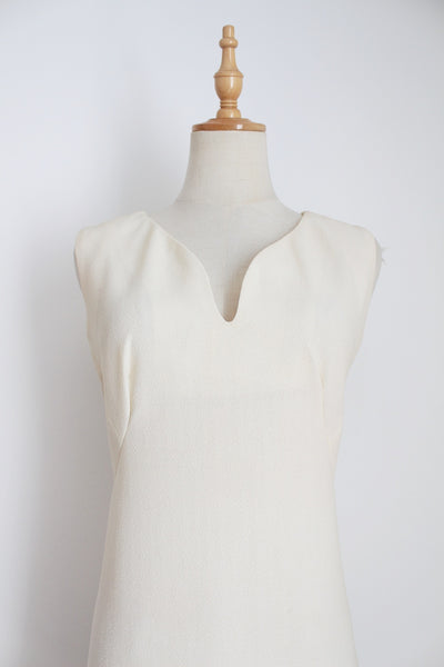 VINTAGE SLEEVELESS MAXI DRESS CREAM BROWN - SIZE 8