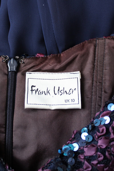 FRANK USHER VINTAGE SEQUINED DRESS NAVY - SIZE 8