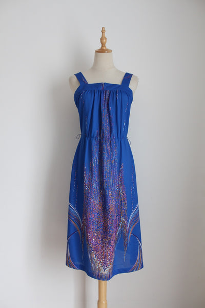 VINTAGE PRINTED TWO PIECE BLUE - SIZE 8