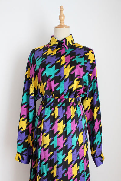 VINTAGE HOUNDSTOOTH TWO PIECE SKIRT SET - SIZE 12