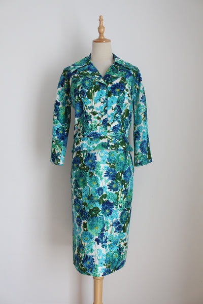 VINTAGE TWO PIECE SKIRT SUIT BLUE - SIZE 10