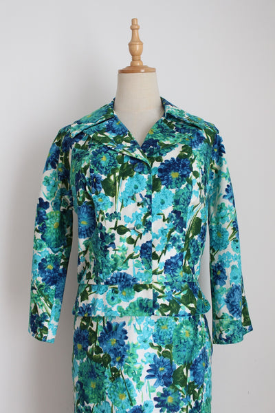 VINTAGE TWO PIECE SKIRT SUIT BLUE - SIZE 10