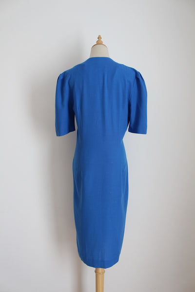 VINTAGE DOUBLE BREASTED SHIFT DRESS BLUE - SIZE 6