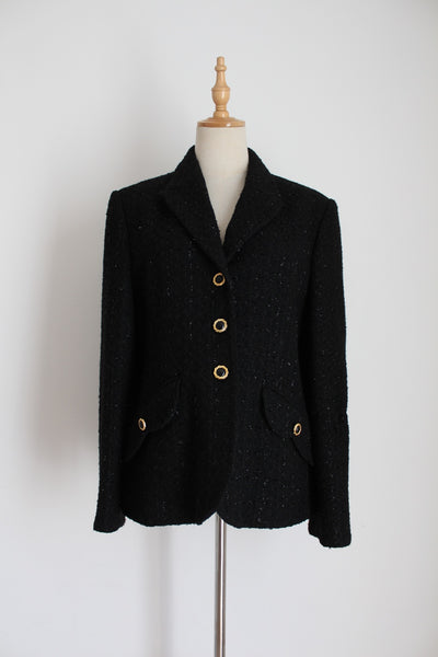 VINTAGE WOOL BOUCLE BLAZER BLACK - SIZE 10