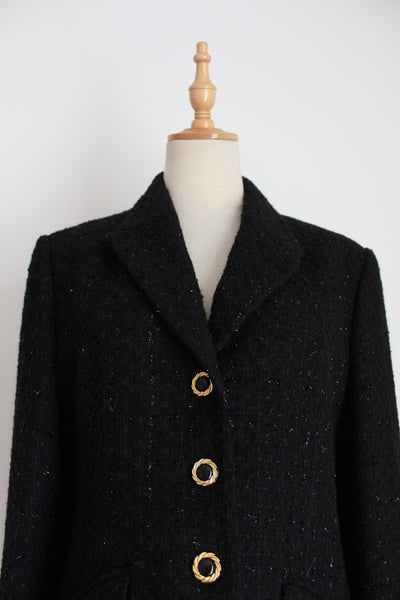 VINTAGE WOOL BOUCLE BLAZER BLACK - SIZE 10