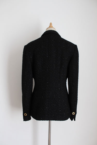 VINTAGE WOOL BOUCLE BLAZER BLACK - SIZE 10