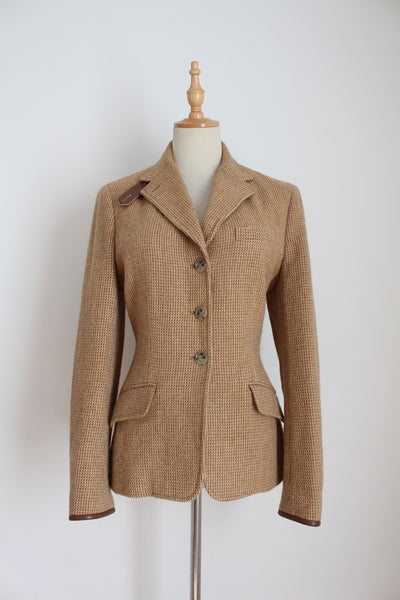 RALPH LAUREN TWEED WOOL BLAZER TAN - SIZE 8