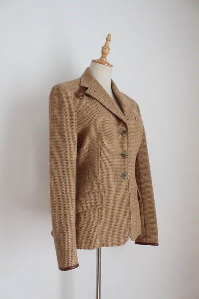 RALPH LAUREN TWEED WOOL BLAZER TAN - SIZE 8
