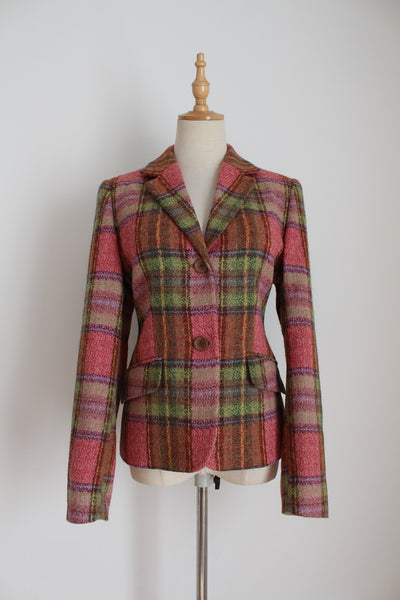 VINTAGE WOOL PLAID BLAZER MULTICOLOUR - SIZE 8