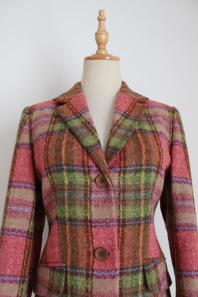 VINTAGE WOOL PLAID BLAZER MULTICOLOUR - SIZE 8